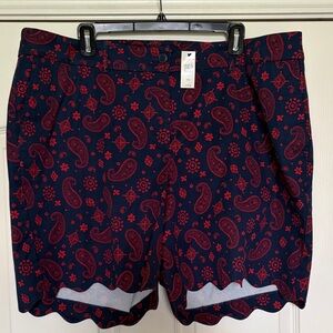 Talbots Navy Paisley Scalloped Hem Shorts - Red Print New NWT 18w